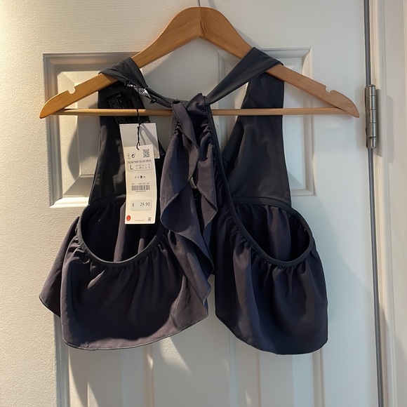 NwT zara charcoal gray ruffle bikini top in size L - Picture 2 of 8